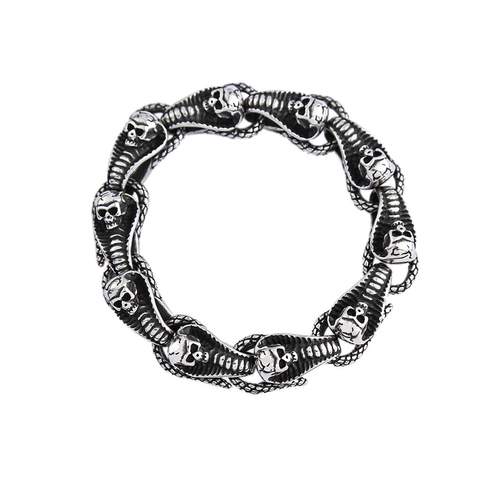 Fashion Skull Snake Stainless Steel Men Bracelet, Personality Serpent Wrist Cuff Bangle for Men