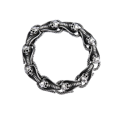 Fashion Skull Snake Stainless Steel Men Bracelet, Personality Serpent Wrist Cuff Bangle for Men