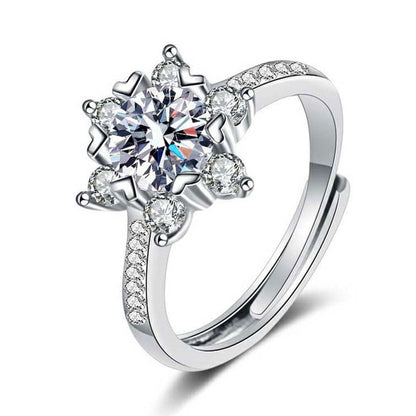 Women's White Gold S925 Flower Shape Moissanite Adjustable Ring