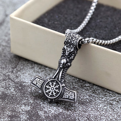 Vintage Stainless Steel Viking Pendant Necklace for Men
