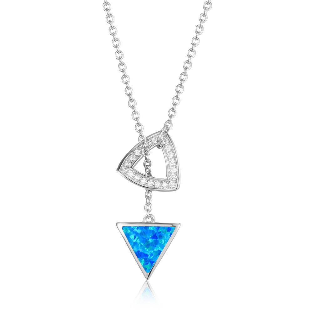Opal Double Triangle Pendant Necklace