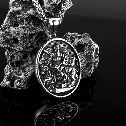 Men's Steel Saint Mark Oval Tag Pendant Necklace