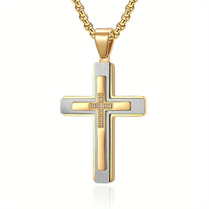 Men's Three-Layer Combined Zircon Stone Cross Pendant Necklace