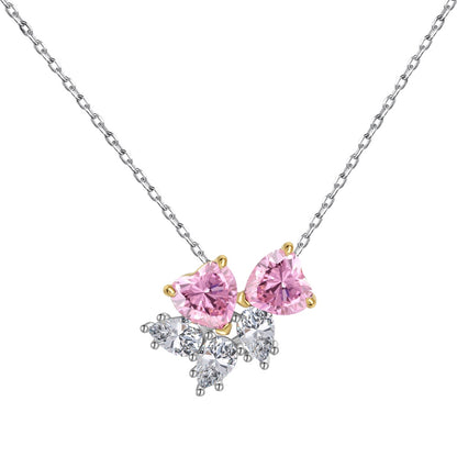Women's Luxury Pendant Necklace, Pear Shape Colorless Zirconia & Heart Shape Pink Zirconia Spliced Inlay, S925 with White Gold Plating