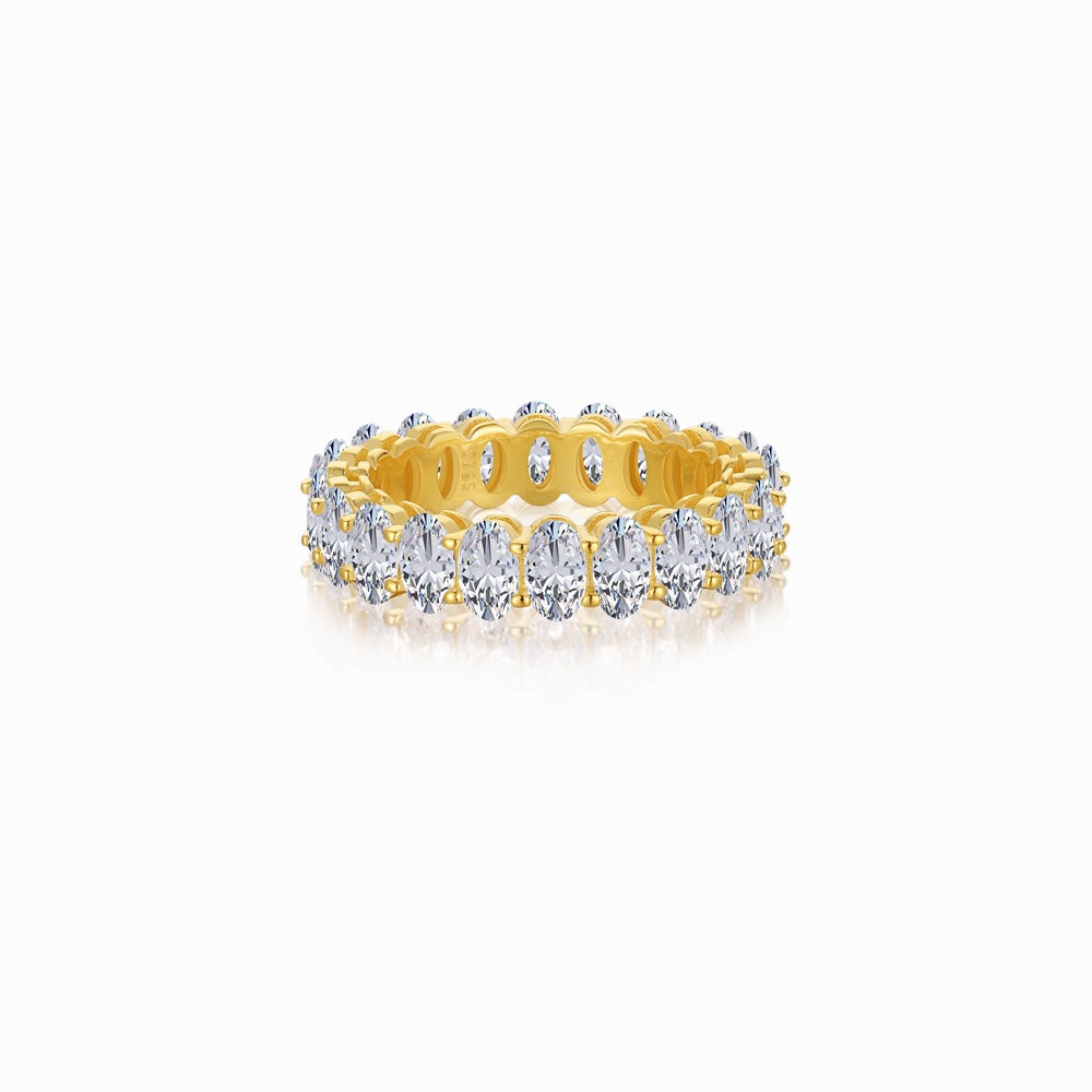Women's Oval Egg Shape Claw Set Solitaire Zirconia Ring with Accent Side Stones, S925 with Gold Plating Ladies Fashion Ring