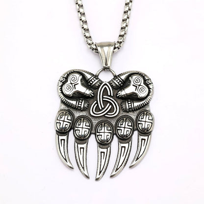 Vintage Stainless Steel Single Sided Celtic Knot Bear Paw Pendant Necklace for Men