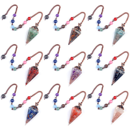 Chakra colorful bead chain crystal resin hexagonal cone flower holder spirit pendulum