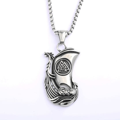 Men's Vintage Stainless Steel Single Sided Viking Sailboat Pendant Necklace