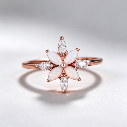 Womens Flower Opal with Zirconia Ring