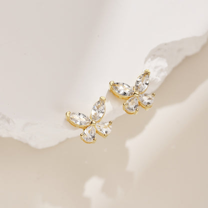 Women's Butterfly Stud Earrings, Marquise Clear Zirconia, S925 with 18K Gold Plating