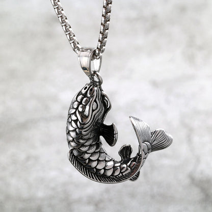 Men's Steel Koi Fish Pendant Necklace