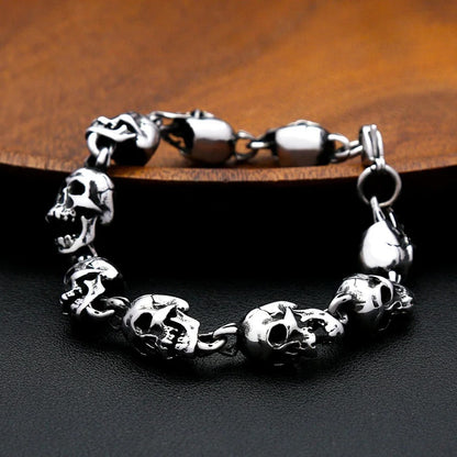 Men's Fashion Skull Stainless Steel Bracelet, Halloween Unique Personality Trendy Wrist Jewelry Accessory