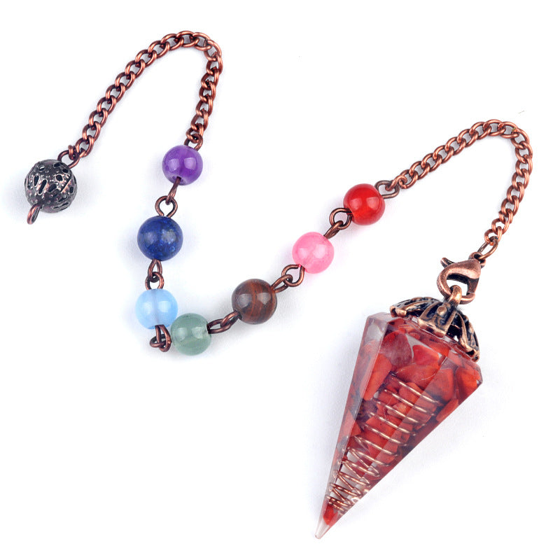 Chakra colorful bead chain crystal resin hexagonal cone flower holder spirit pendulum