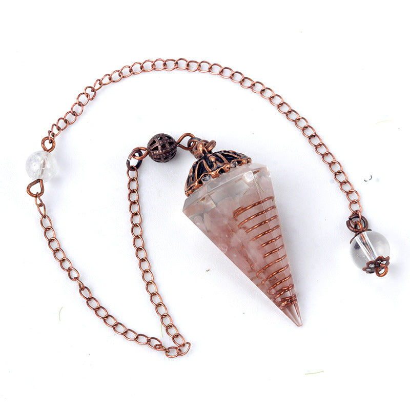 Colorful crystal clock pendulum ancient red copper flower base resin spirit pendulum
