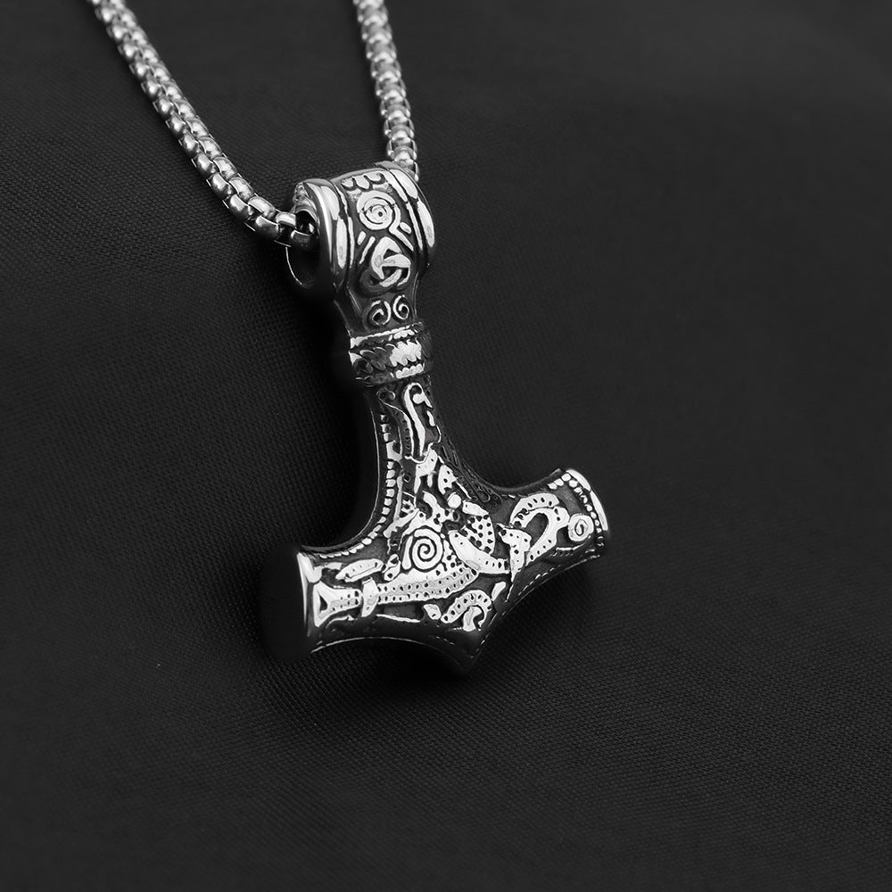Vintage Stainless Steel Men's Thor's Hammer Pendant Necklace