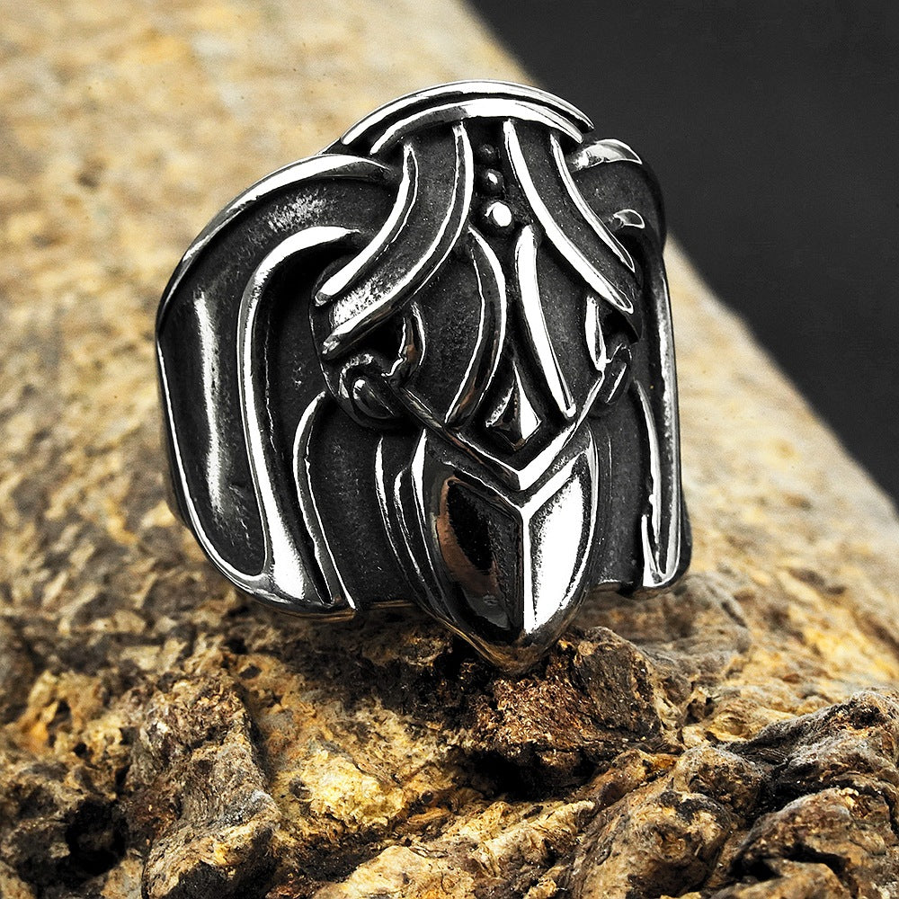 Vintage Solid Stainless Steel Norse Viking Raven Wide Band Ring for Men