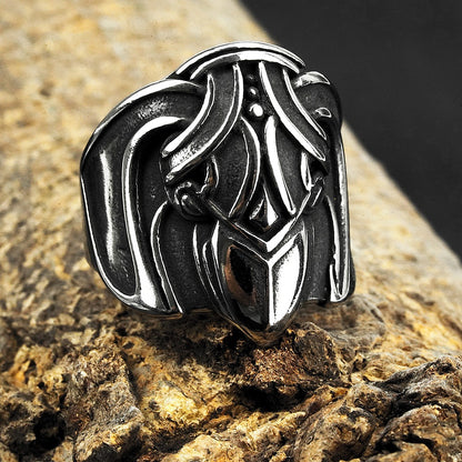 Vintage Solid Stainless Steel Norse Viking Raven Wide Band Ring for Men