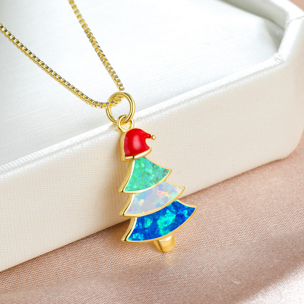 Colorful Opal Christmas Tree Necklace