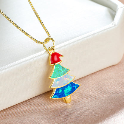 Colorful Opal Christmas Tree Necklace