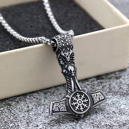 Vintage Stainless Steel Viking Pendant Necklace for Men
