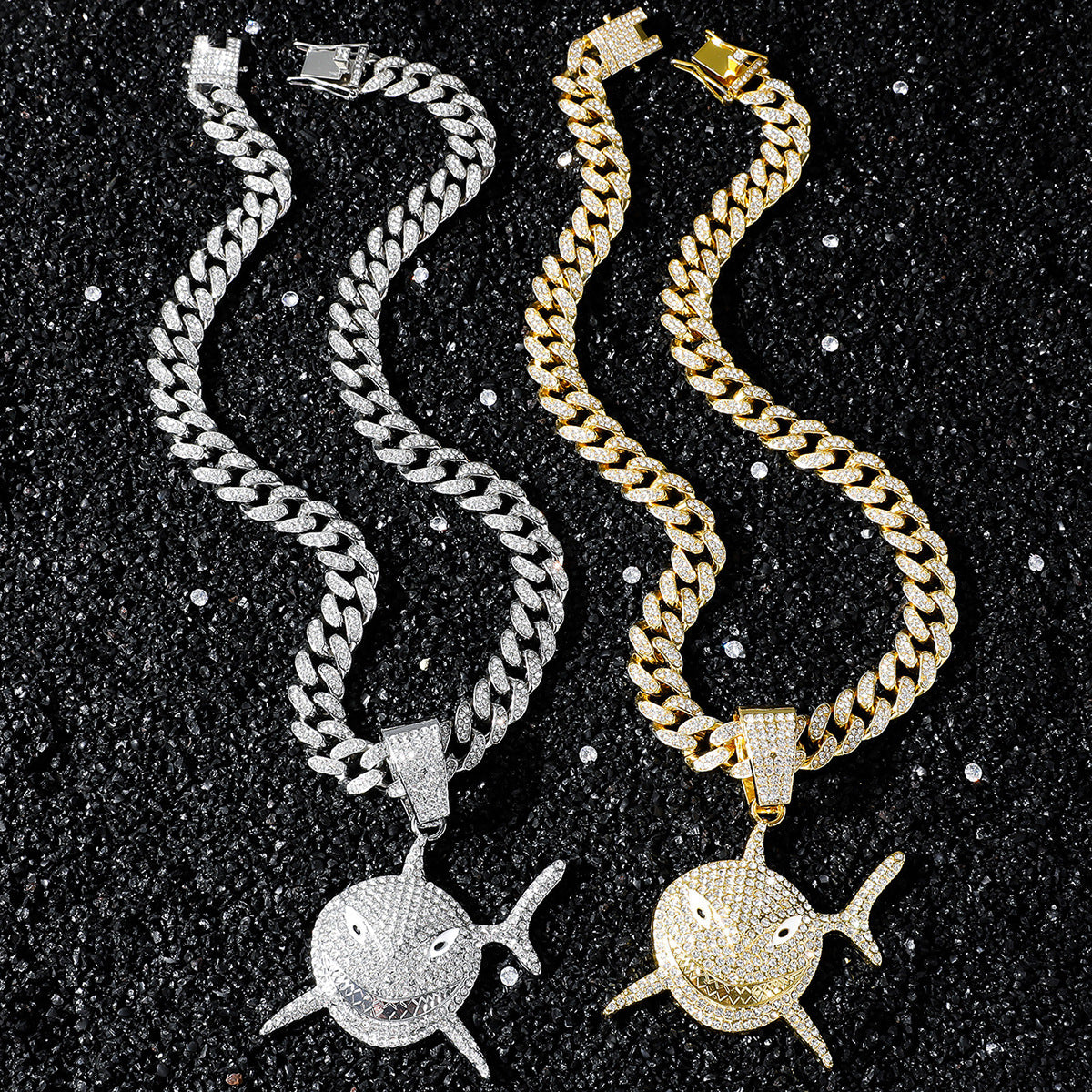 Hip-Hop Shark-Shaped Cuban Chain Pendant Necklace