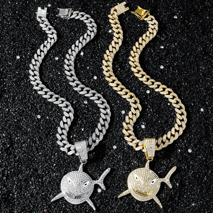 Hip-Hop Shark-Shaped Cuban Chain Pendant Necklace