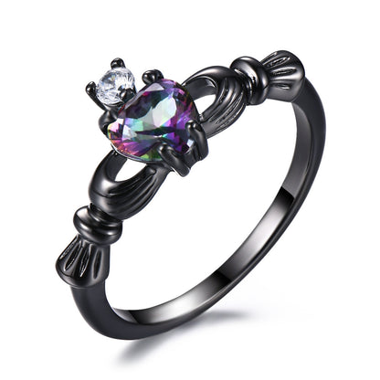 Women's Black Plated Heart Shape Multi Opal With Zirconia ring