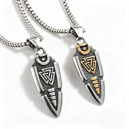 Vintage Stainless Steel Men's Viking Symbol Pendant Necklace