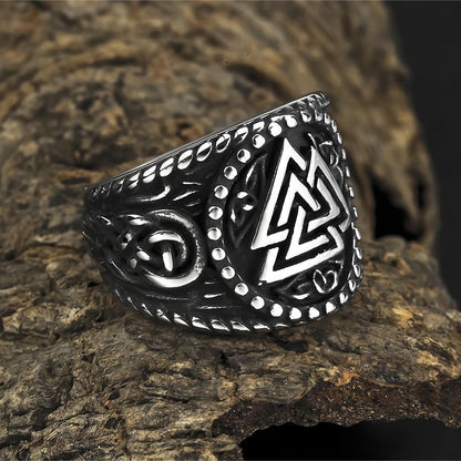 Vintage Stainless Steel Norse Valknut Viking Symbol Wide Band Ring for Men