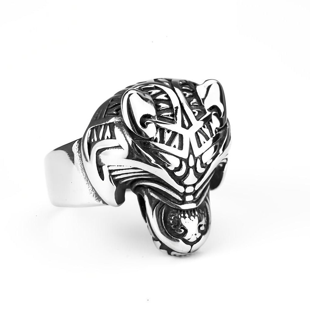 Vintage Solid Stainless Steel 3D Norse Viking Wolf Head Totem Wide Band Ring for Men