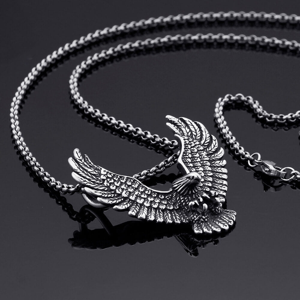 Men's Steel Spread Wings Eagle Pendant Necklace