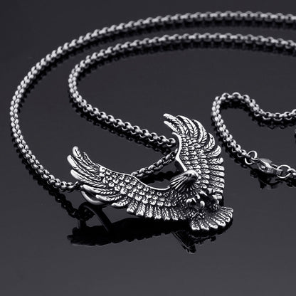 Men's Steel Spread Wings Eagle Pendant Necklace