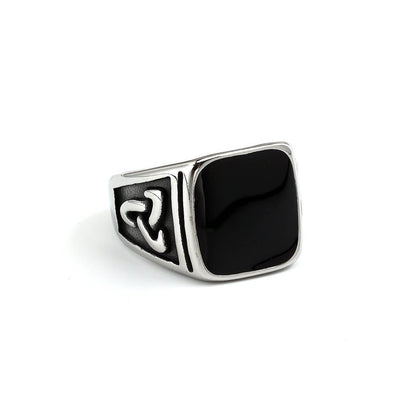 Vintage Solid Stainless Steel Viking Celtic Knot Resin Inlaid Ring for Men