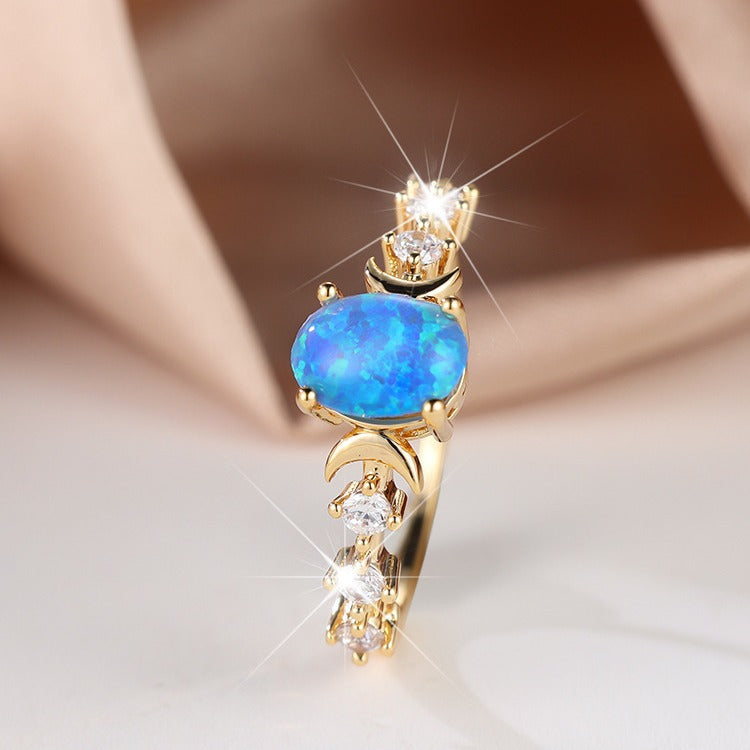 Women's Moon Star Oval Opal With Zirconia ring