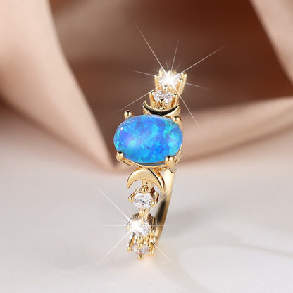 Women's Moon Star Oval Opal With Zirconia ring