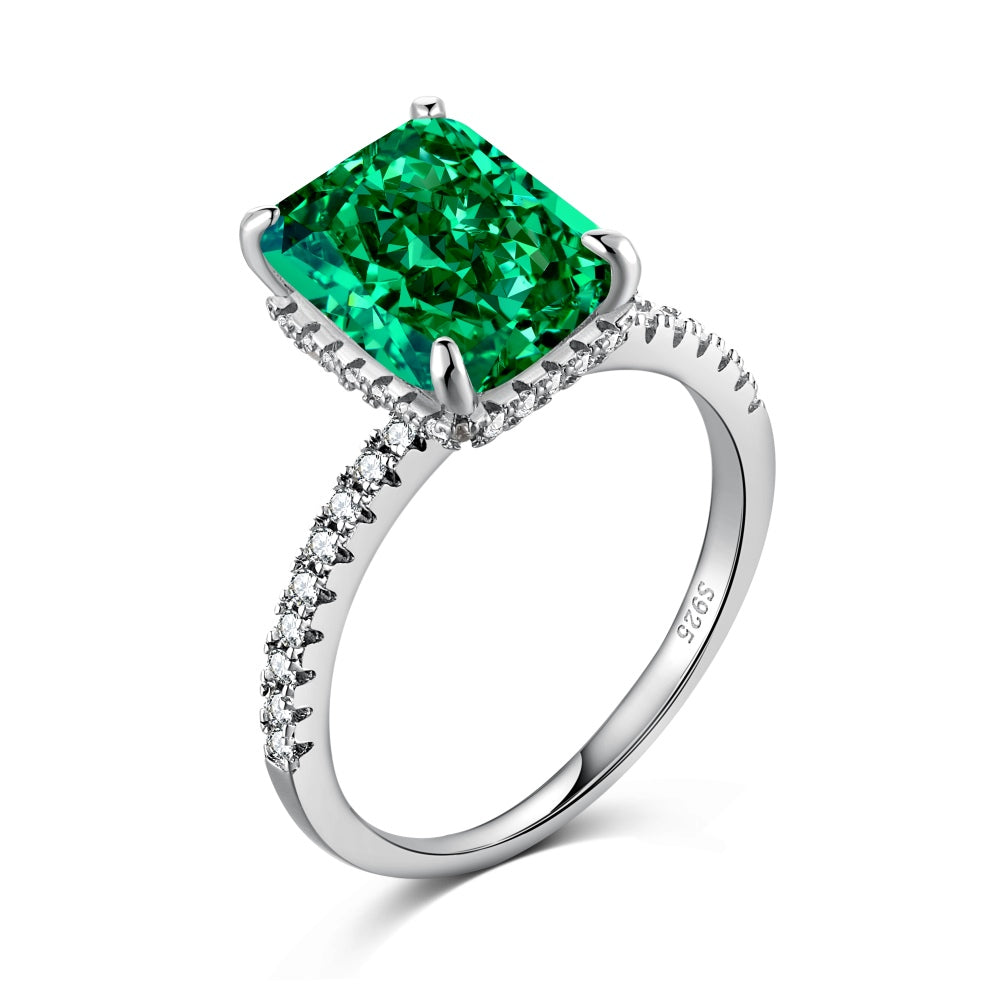 Women's Square Emerald Ice Flower Cut Zirconia Trendy Ring, S925 with White Gold Plating