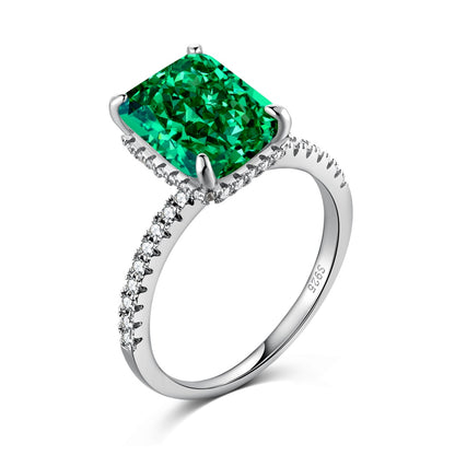 Women's Square Emerald Ice Flower Cut Zirconia Trendy Ring, S925 with White Gold Plating