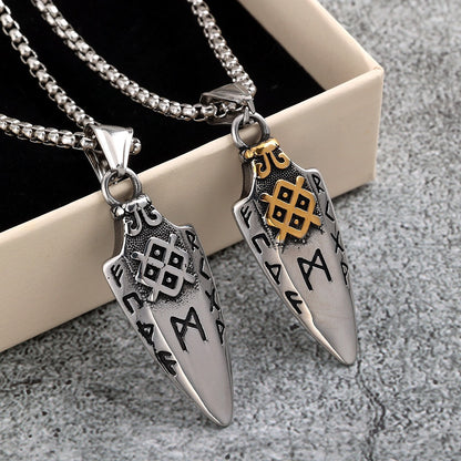 Vintage Stainless Steel Men's Viking Double Sided Celtic Knot Pendant Necklace