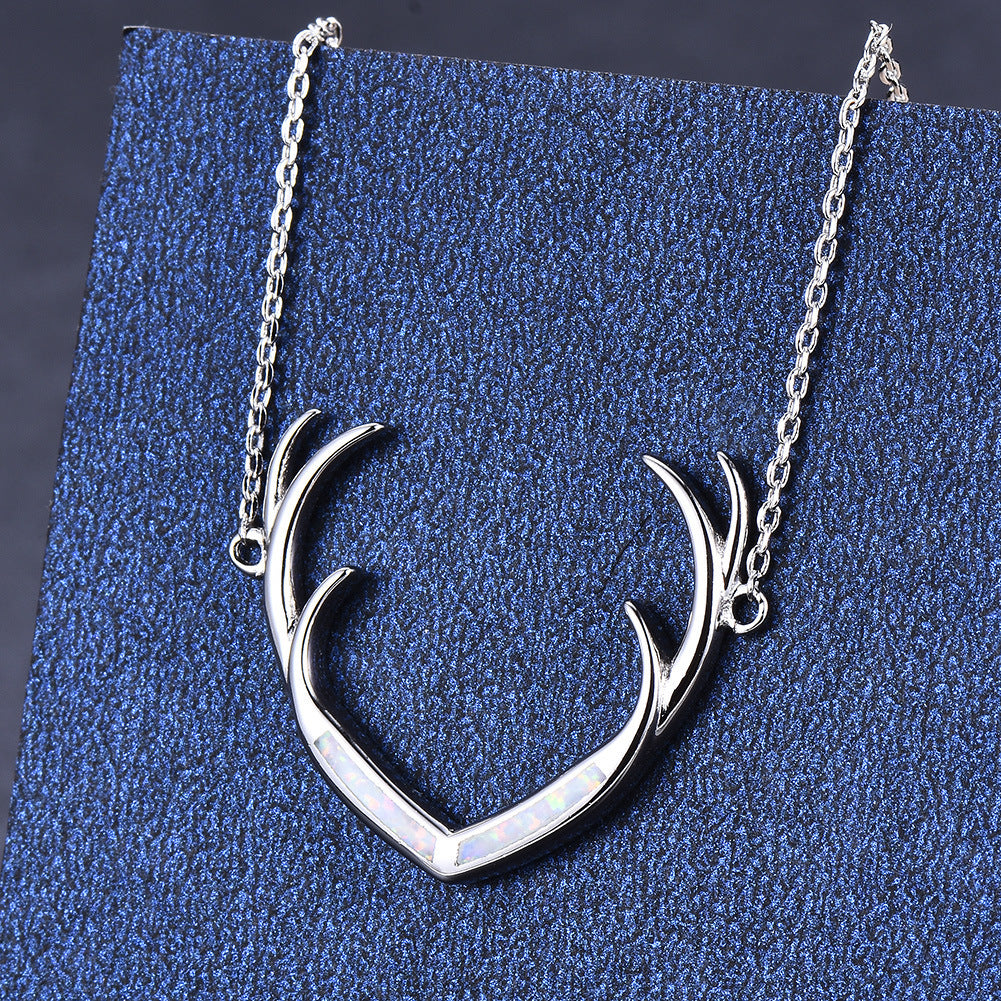 Deer Antler  Opal Necklace