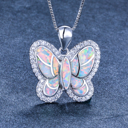 Multi-piece Australian-style small diamond butterfly-shaped pendant necklace