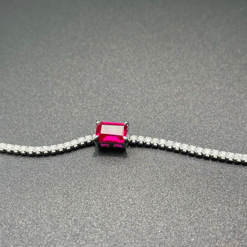 Women's White Gold Square Ruby Sapphire Tennis Bracelet