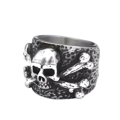 Men's 3D Embossed Cross-Bone Skull Ring