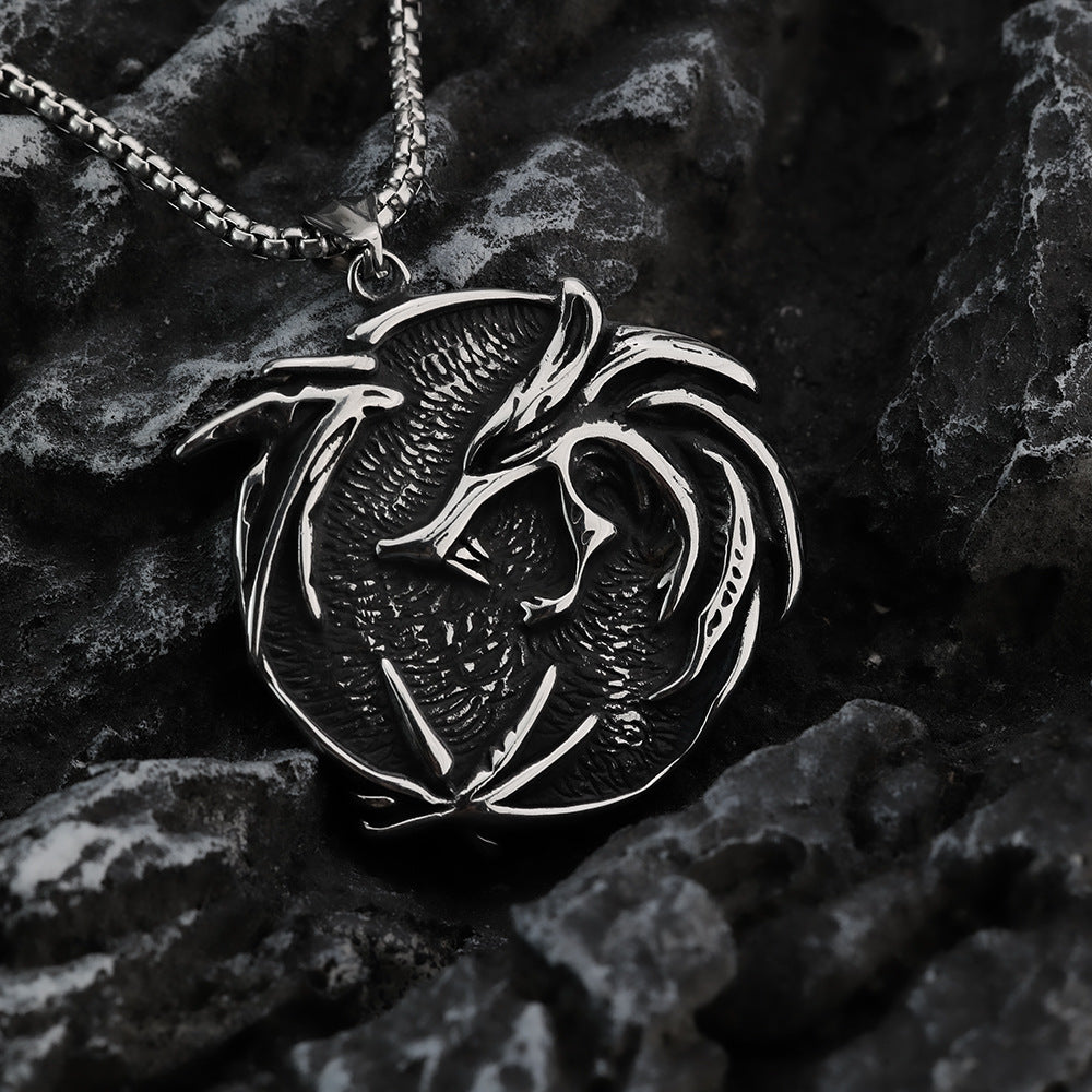 Vintage Biker Stainless Steel Witcher Pendant Necklace for Men