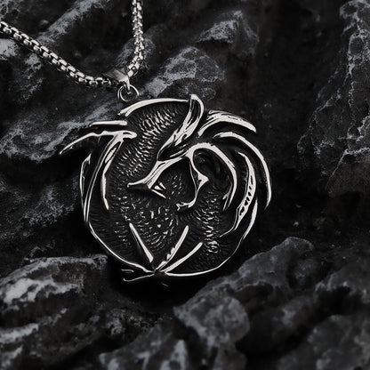 Vintage Biker Stainless Steel Witcher Pendant Necklace for Men