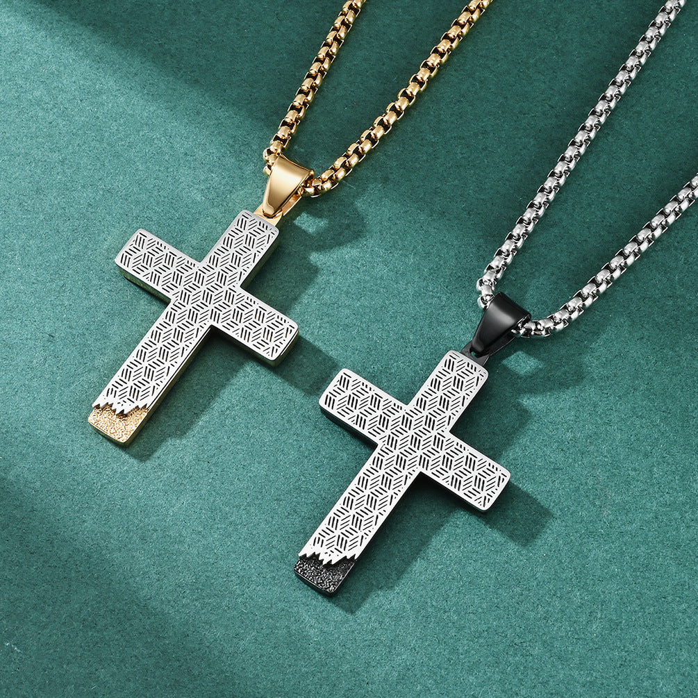Men's Honeycomb Hollow-Out Design Cross Pendant Necklace
