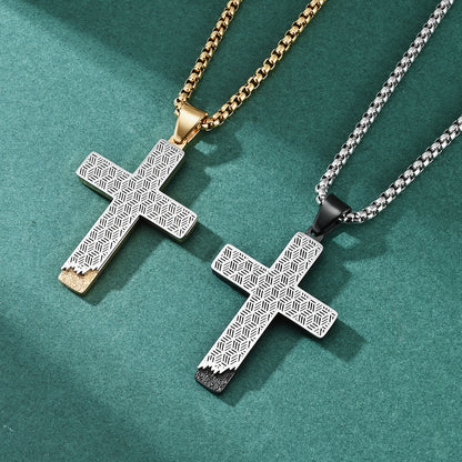 Men's Honeycomb Hollow-Out Design Cross Pendant Necklace