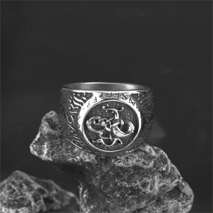 Norse Vintage Solid Stainless Steel Hip Hop Viking Rune Band Ring for Men
