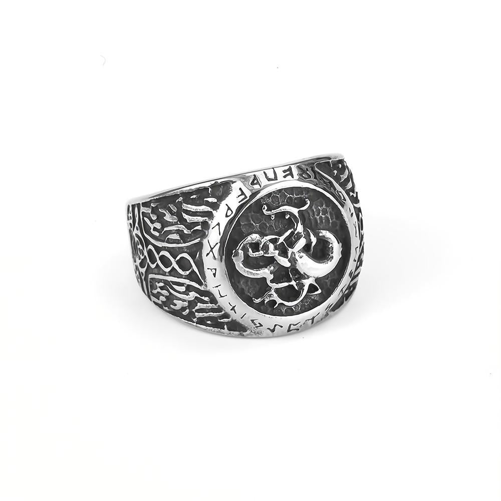 Norse Vintage Solid Stainless Steel Hip Hop Viking Rune Band Ring for Men