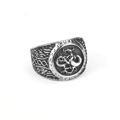 Norse Vintage Solid Stainless Steel Hip Hop Viking Rune Band Ring for Men