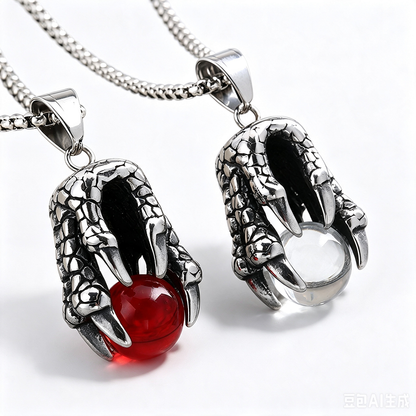 Vintage Stainless Steel Dragon Claw Pendant Necklace for Men